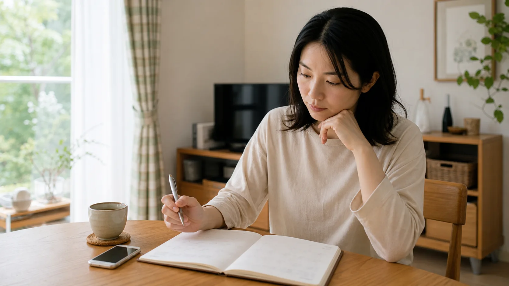 手帳を開いて、ジムの予約日を考えているところ