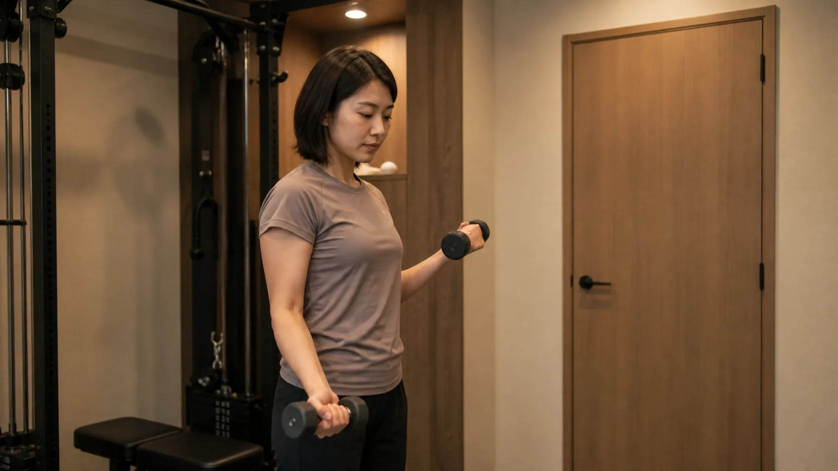 完全個室のジムで、落ち着いてトレーニングしているところ